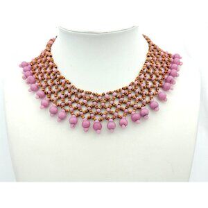 Vintage Lavender Glass/Wood/Acrylic Bead Collar Boho Necklace Lightweight